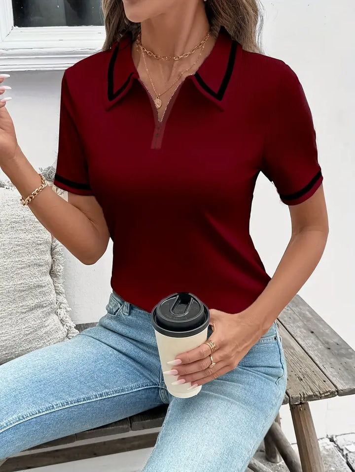 Vasilka - Elegante Top De Manga Corta Con Cuello
