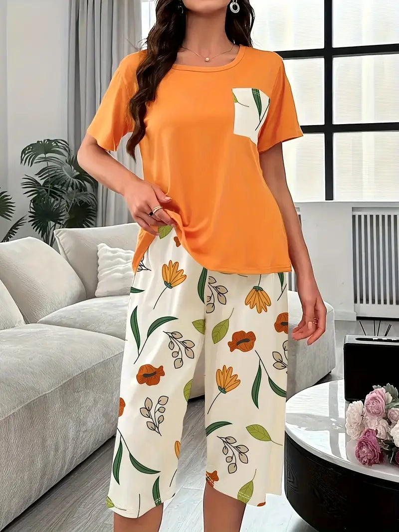 Kinsley - Conjunto Cómodo De Ropa De Estar Por Casa Con Estampado De Flores