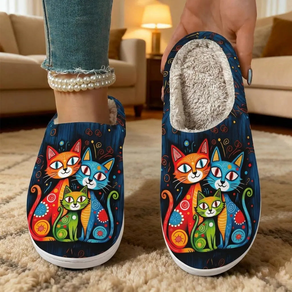 Quincy - Zapatillas Con Estampado De Gatos Y Forro De Felpa