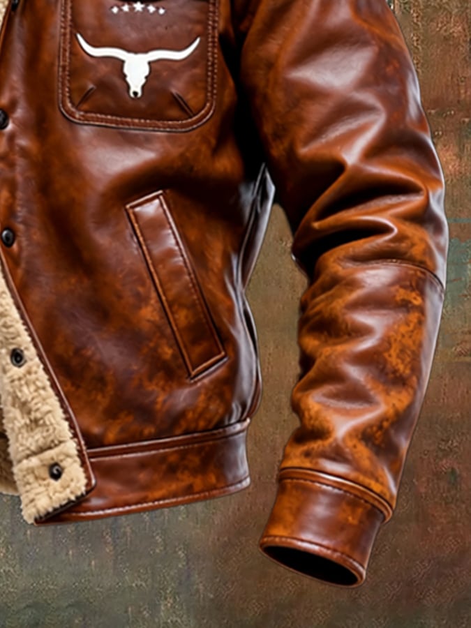 Watson - Chaqueta Cálida De Felpa Con Parches De Cuero Vintage