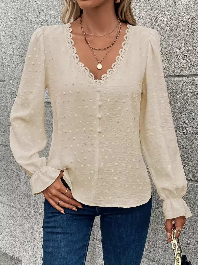 Rejina - Blusa Elegante Con Cuello De Encaje