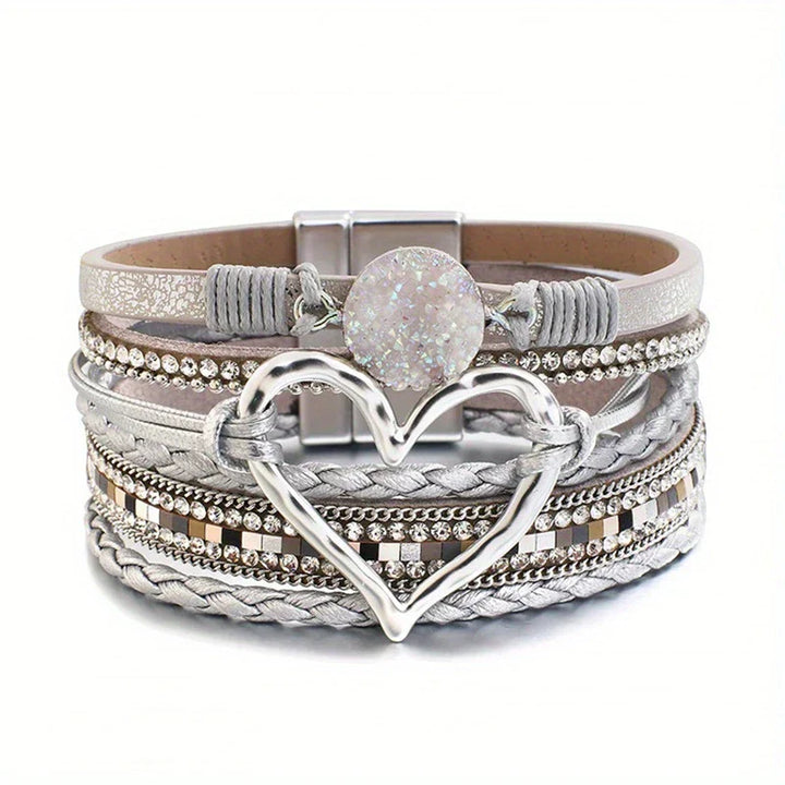 Joely - Pulsera De Cuero Multicapa Con Diseño De Corazón