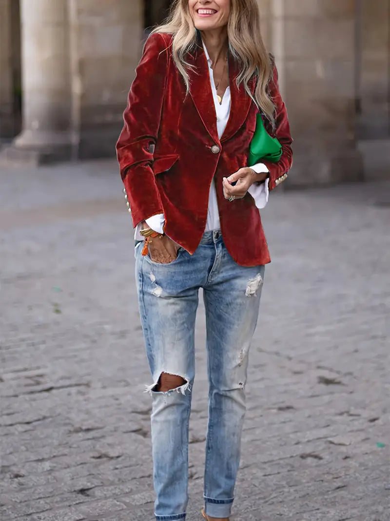 Elīna - Blazer De Terciopelo a La Moda