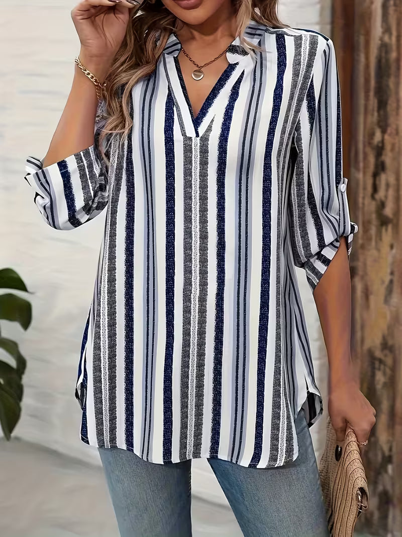 Elika - Camiseta Holgada a Rayas Con Cuello en V