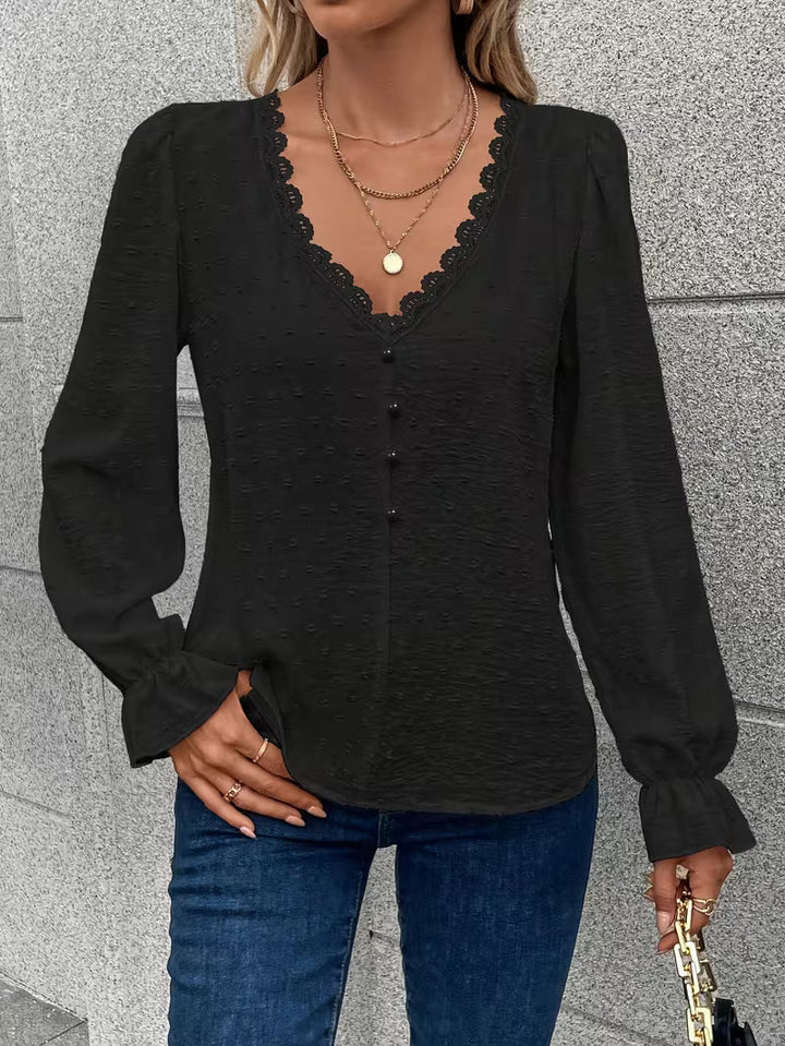 Rejina - Blusa Elegante Con Cuello De Encaje