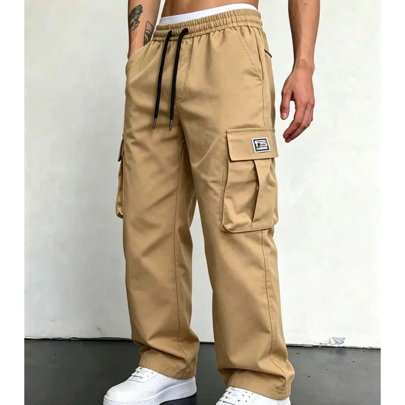 Nesham - Pantalones Cargo Con Cordón en la Cintura y Bolsillos