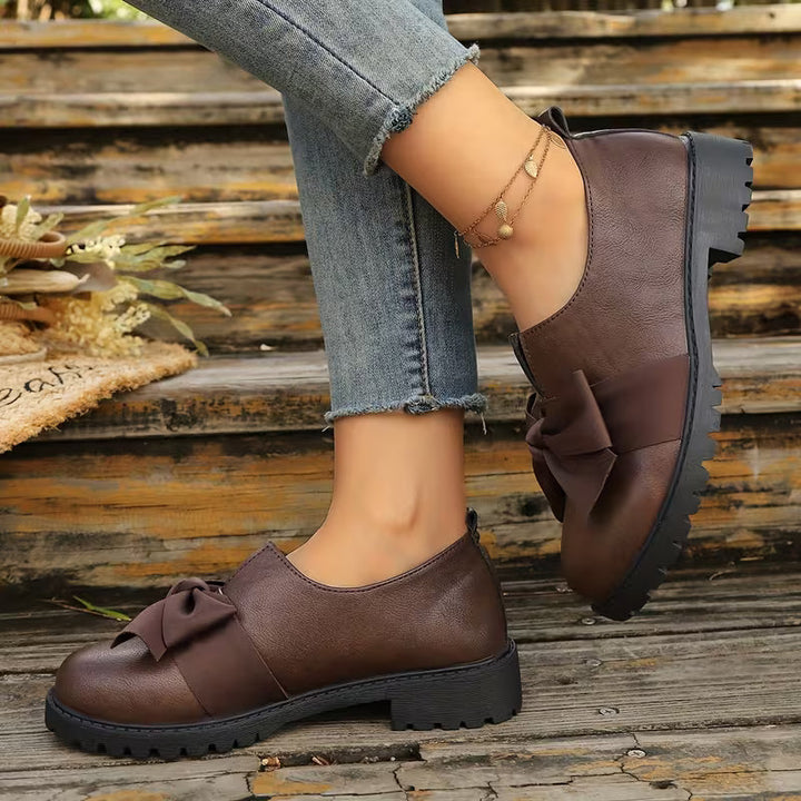 Nargiza - Mocasines Con Punta Redonda Suela Gruesa Y Elegante Lazo Decorativo