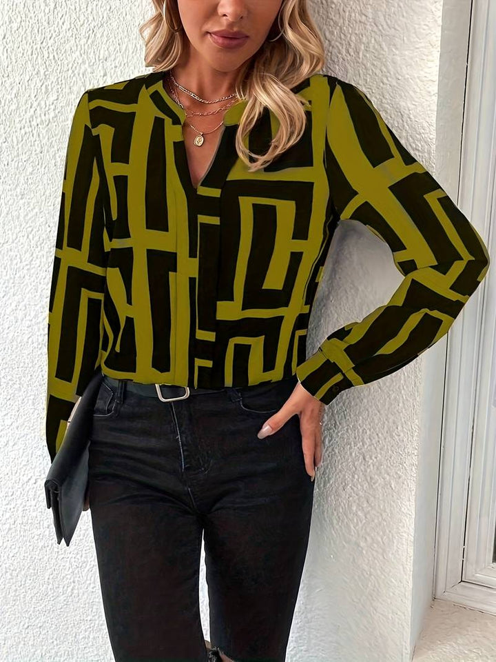 Tzipora - Elegante Blusa De Manga Larga Con Estampado Geométrico