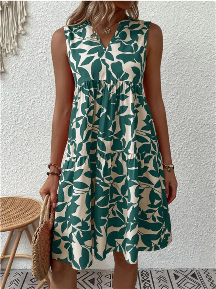 Angélica - Elegante Vestido De Verano Con Estampado De Hojas