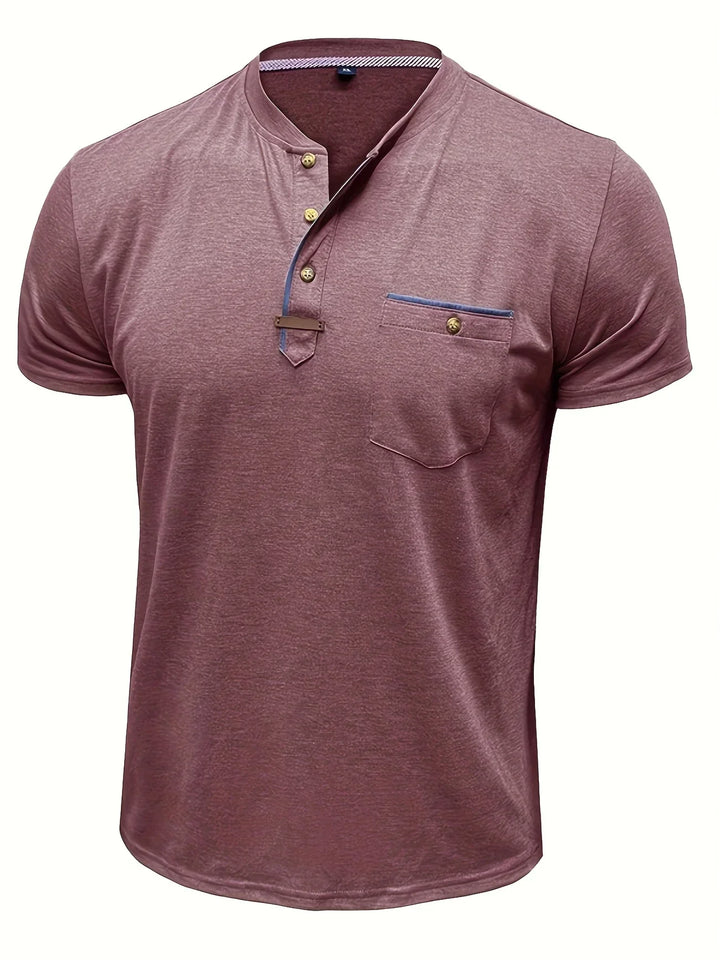 Saxon - Camiseta Elegante De Cuello Redondo Con Bolsillo