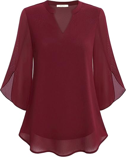 Marijana - Blusa De Gasa Con Cuello En V y Corte En A