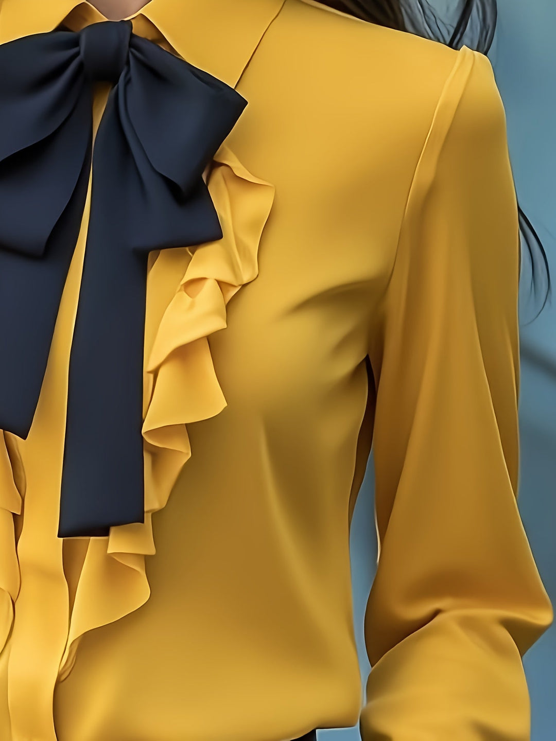 Dwyna - Blusa De Manga Larga Con Botones y Lazo Con Volantes