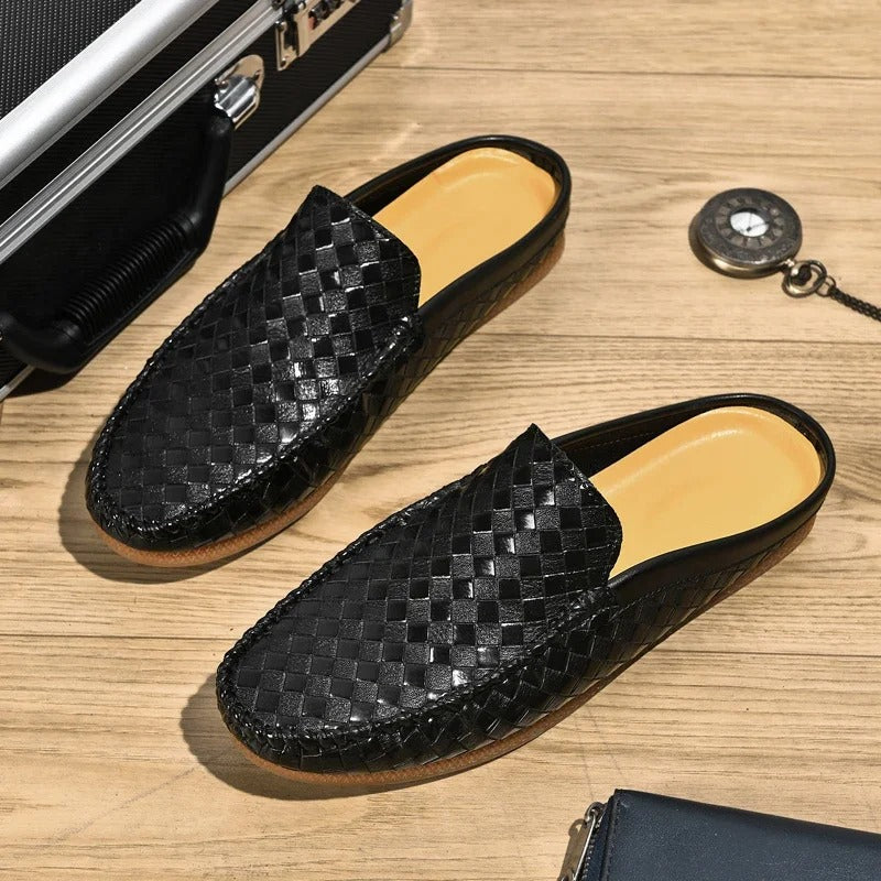 Efim - Zapatillas De Cuero Con Patrón Tejido Informal