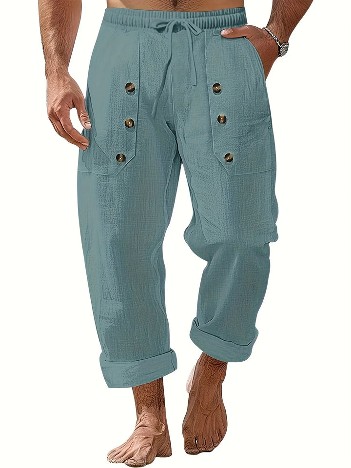 Beslan - Pantalones Elegantes De Pierna Recta Con Botones Dorados