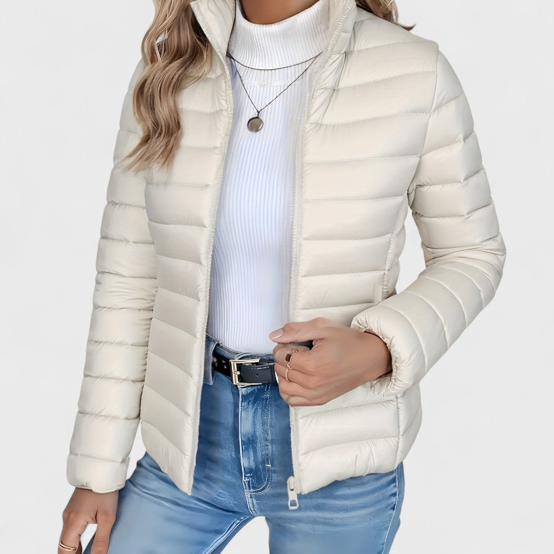Simone - Elegante Chaqueta Larga Con Cuello