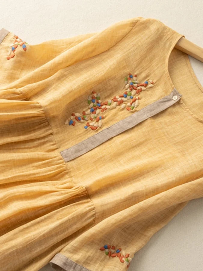 Anoshka - Vestido De Algodón y Lino De Estilo Etnico