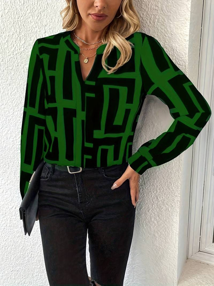 Tzipora - Elegante Blusa De Manga Larga Con Estampado Geométrico