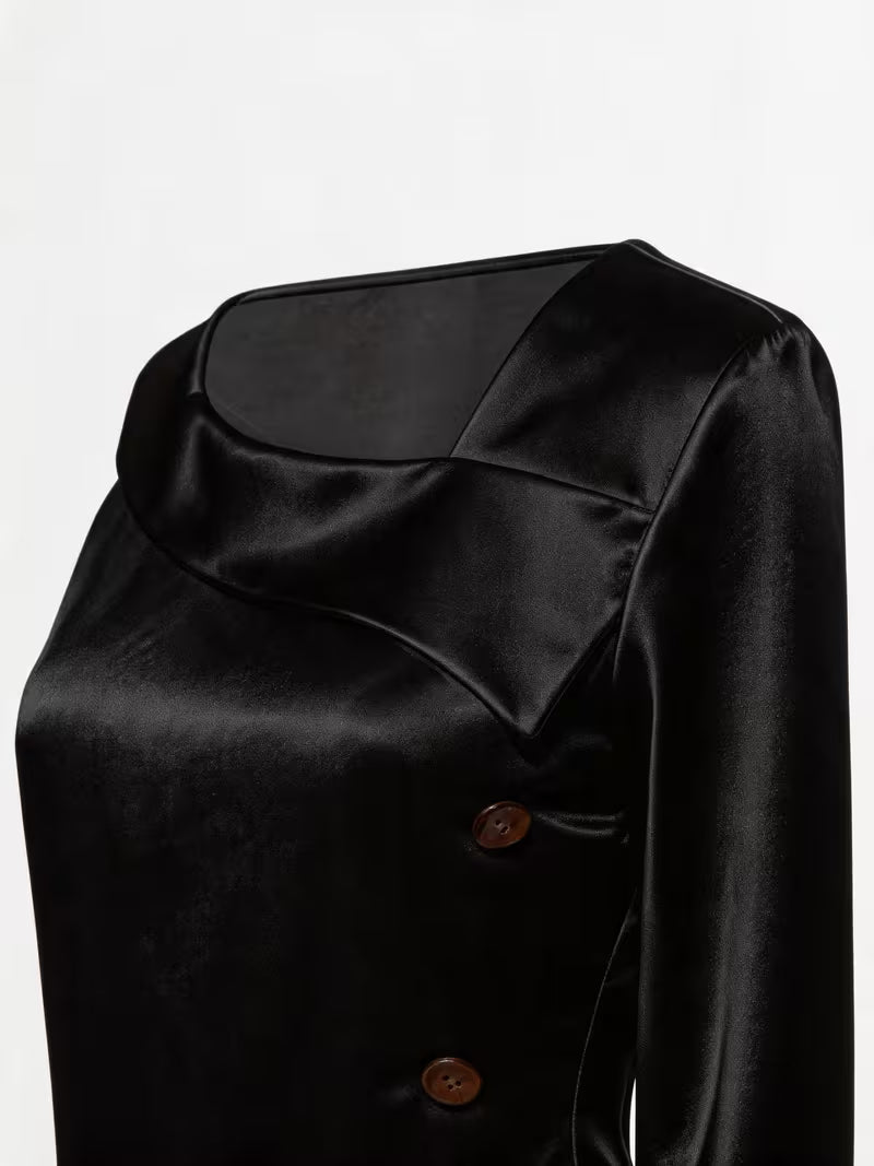 Belina - Blusa De Satén Con Cuello Cuadrado Y Botones
