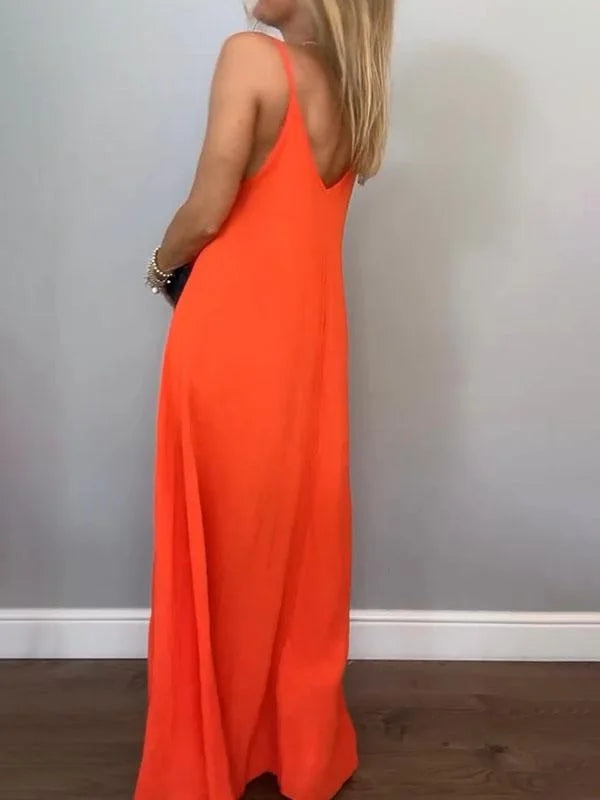 Jolanta - Elegante Vestido De Algodón y Lino Con Cuello En V