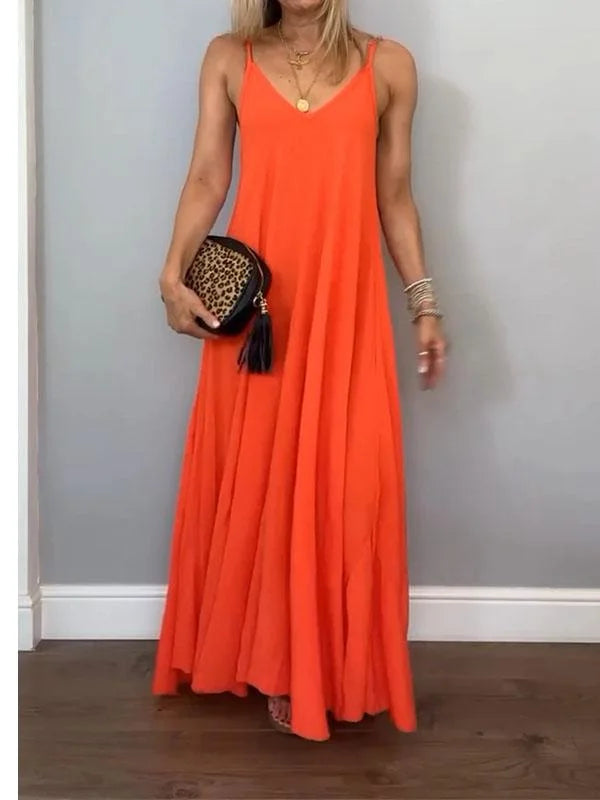 Jolanta - Elegante Vestido De Algodón y Lino Con Cuello En V