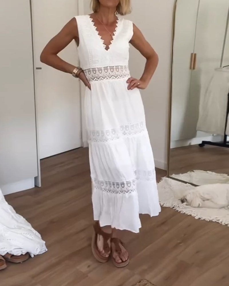 Papakosta - Elegante Vestido Sin Mangas De Encaje