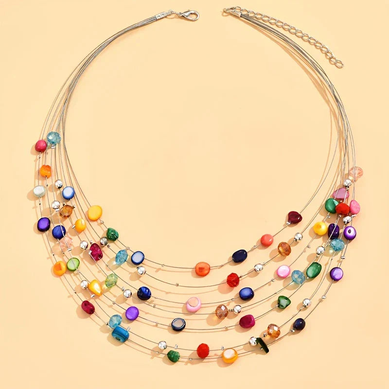 Mabelline - Collar Elegante de Estilo Bohemio con Varias Capas de Cuentas
