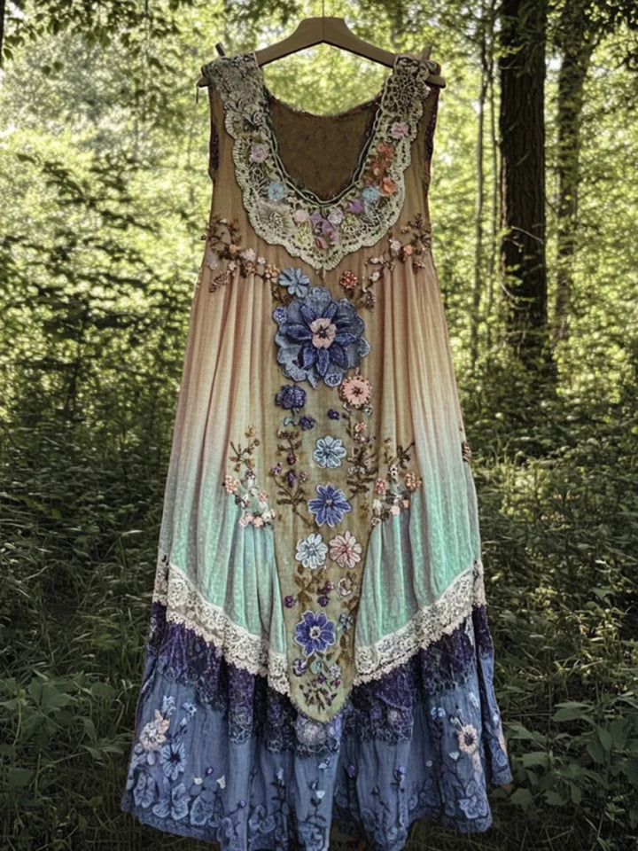 Evabella - Vestido Camiseta De Lino Con Diseño Patchwork