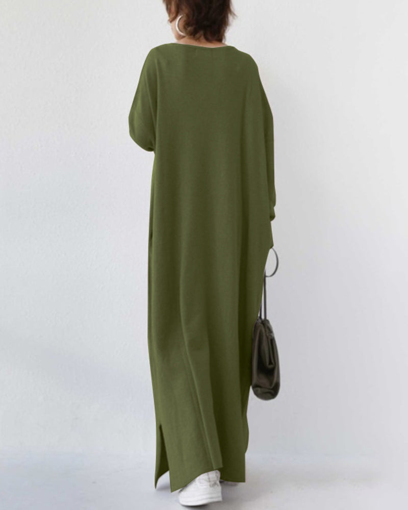 Bonita - Vestido Largo De Manga Larga Con Cuello En V a La Moda