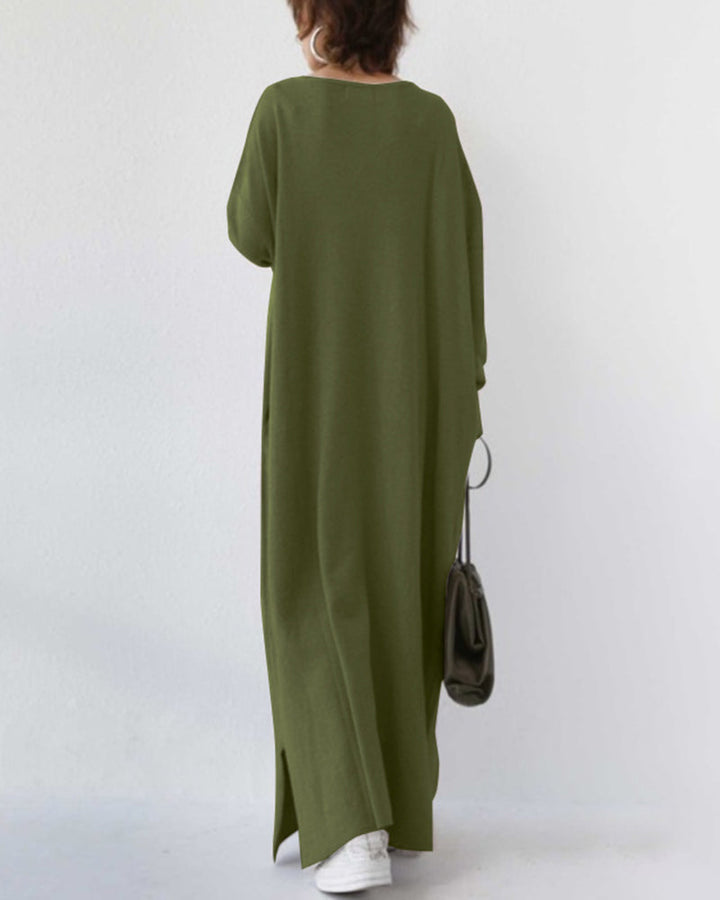 Bonita - Vestido Largo De Manga Larga Con Cuello En V a La Moda
