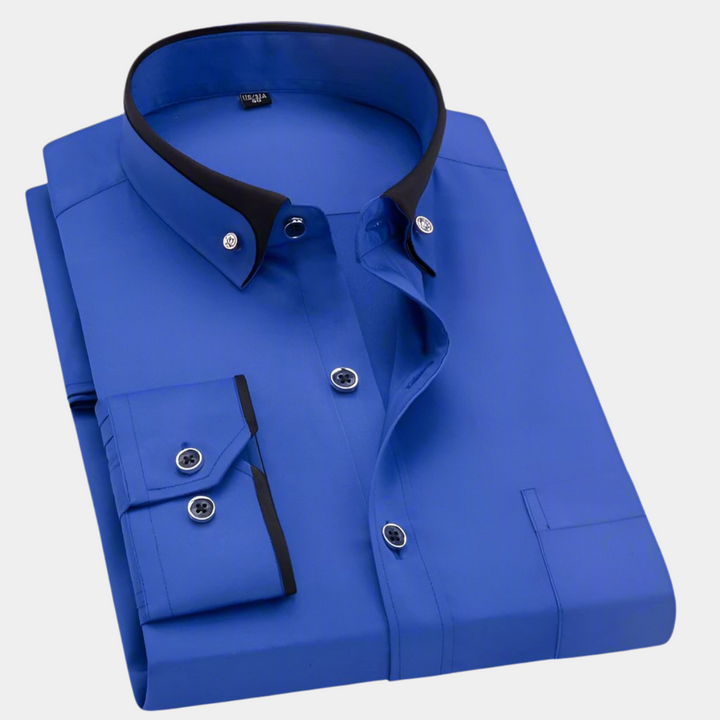 Daarik - Camisa De Vestir De Manga Larga Con Cuello En Contraste