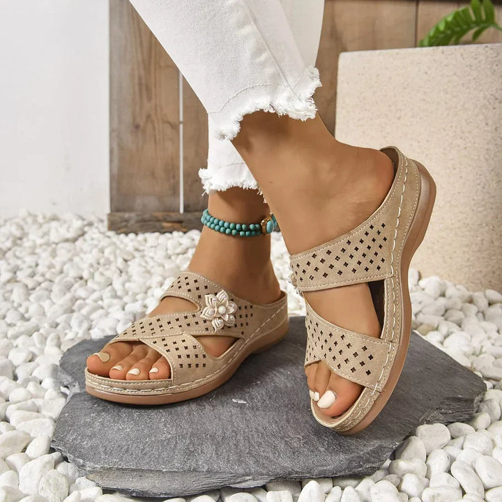 Kristine - Sandalias Ortopédicas Informales Con Cuña Y Diseño De Flores