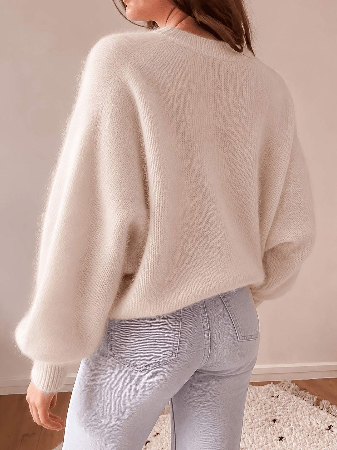 Margaretha - Jersey de Punto con Cuello Redondo y Mangas Abullonadas