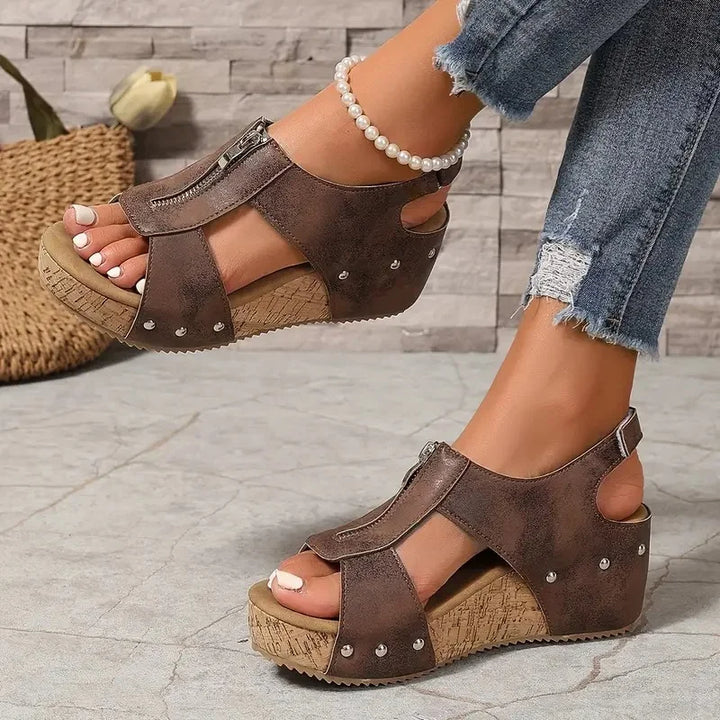 Evridiki - Elegantes Sandalias De Cuña Con Cremallera