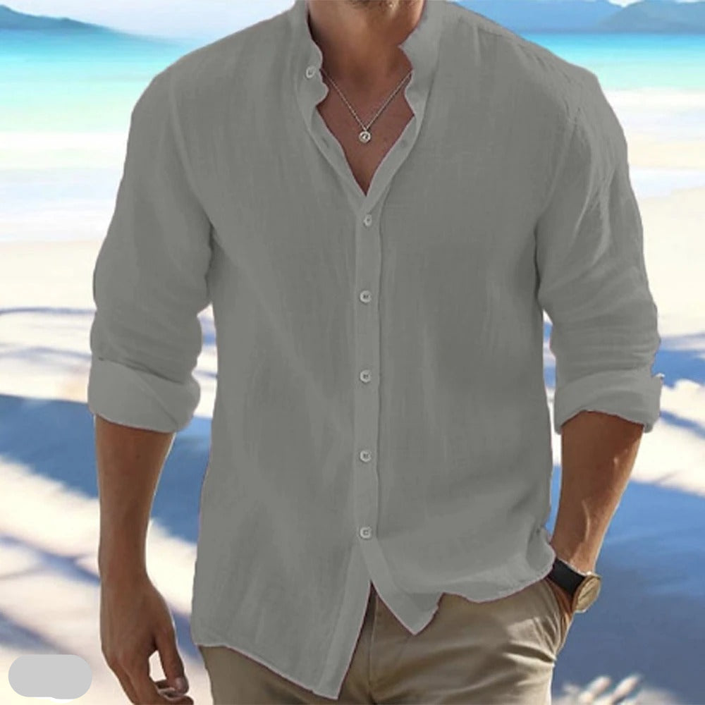 Macsen - Camisa Informal De Estilo Playero Y Cuello Alto