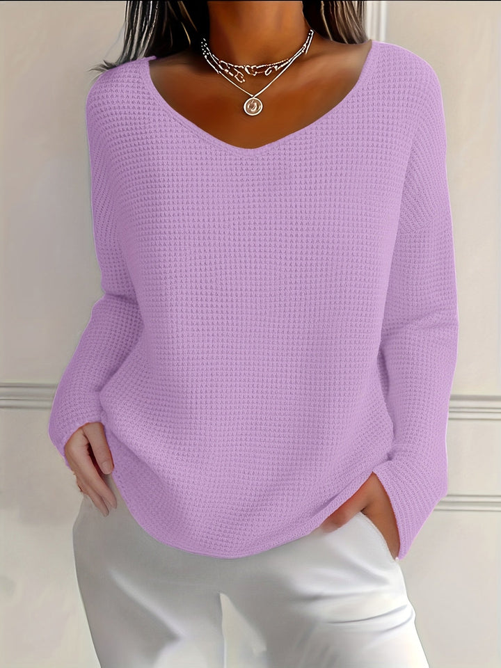 Bernice - Camiseta De Manga Larga Con Cuello en V Y Tejido Tipo Gofre