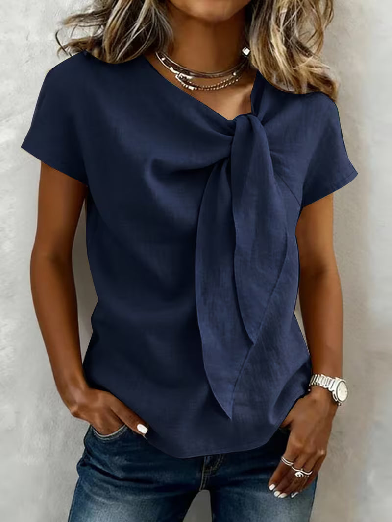 Wiliena - Camiseta De Manga Corta Con Cuello Anudado