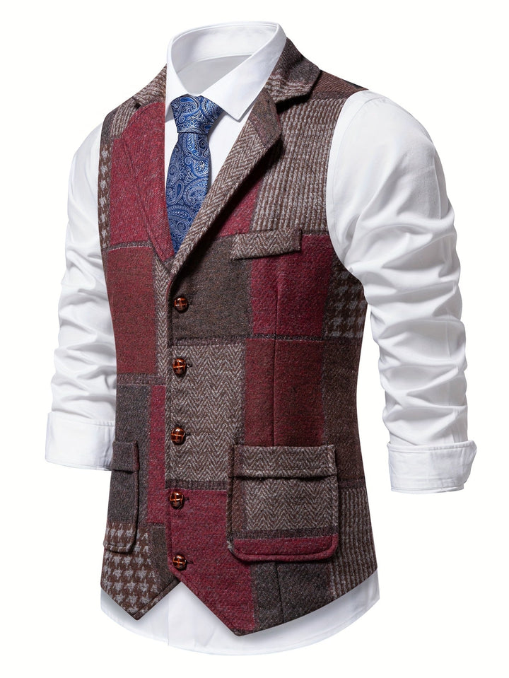 Saverse - Chaleco De Tweed Con Diseño En Espiga y Patchwork