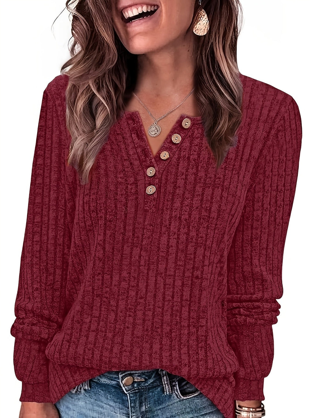 Keeler - Camiseta Henley De Manga Larga De Punto Acanalado Y Con Botones