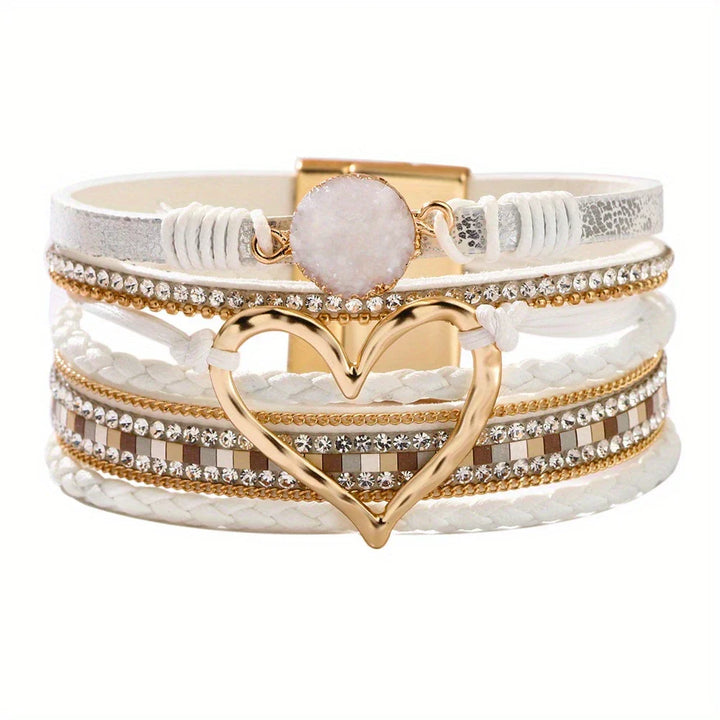 Joely - Pulsera De Cuero Multicapa Con Diseño De Corazón