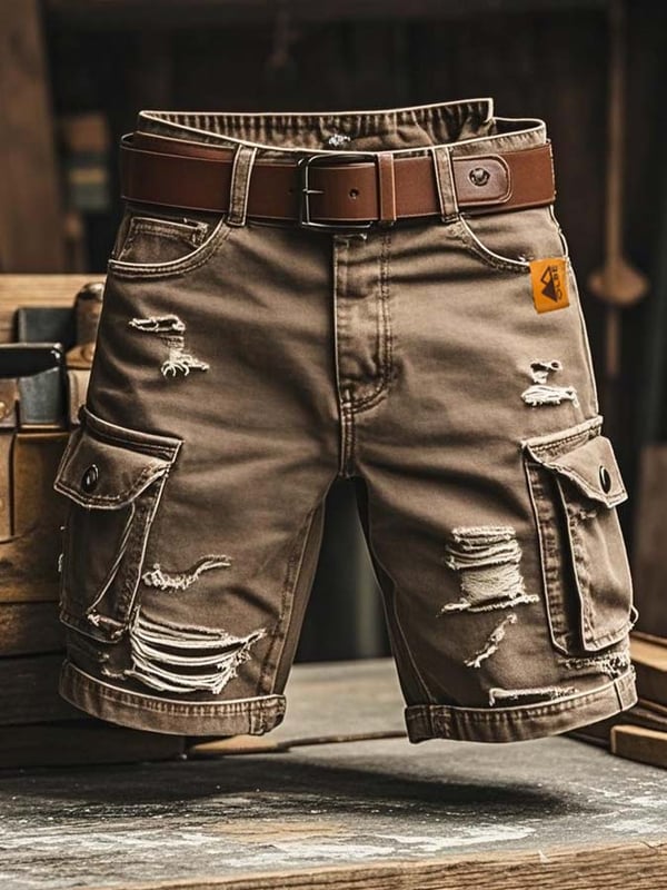 Pantalones Cortos Vaqueros Rotos Funcionales Vintage Para Hombre
