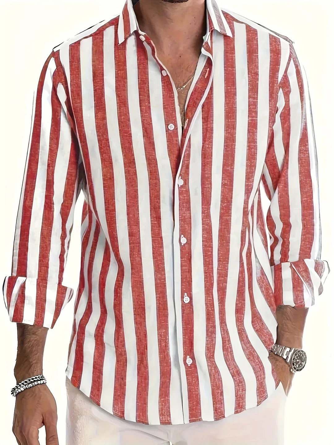 George - Camisa Elegante De Manga Larga a Rayas