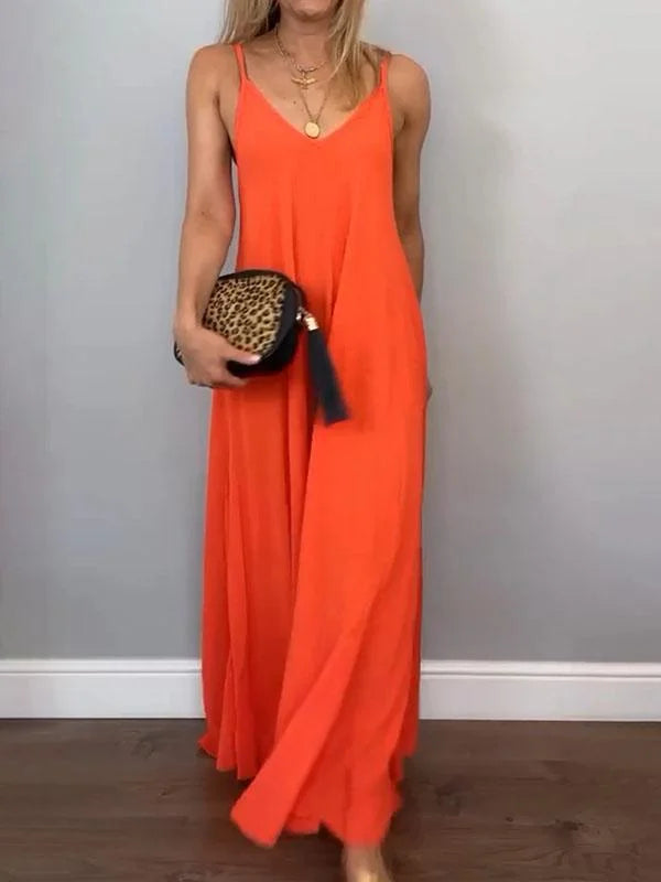 Jolanta - Elegante Vestido De Algodón y Lino Con Cuello En V