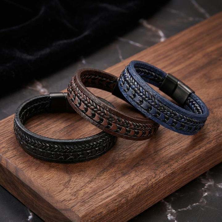 RuneCraft - Pulsera Vikinga Trenzada de Cuero