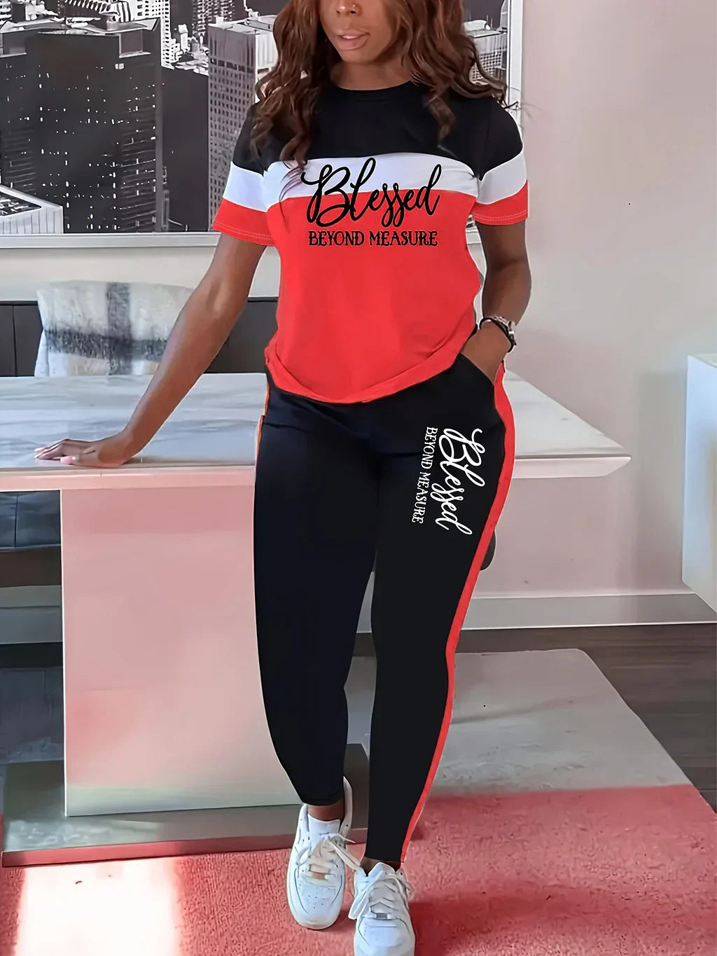 Fotini - Traje Deportivo Casual De Verano A La Moda Con Contrastes De Color