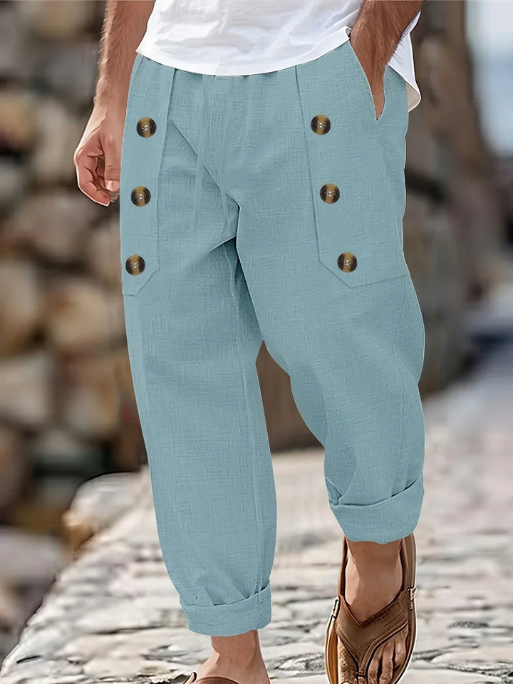 Beslan - Pantalones Elegantes De Pierna Recta Con Botones Dorados