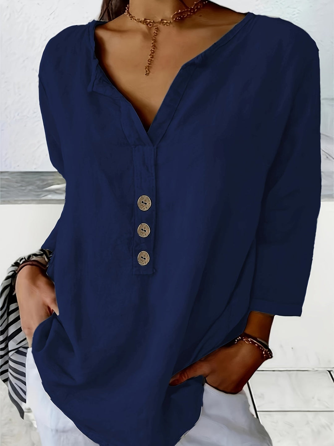 Mykaela - Blusa Informal De Algodón Y Lino
