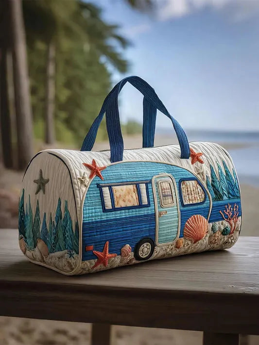 RetroBloom - Bolsa de Viaje Acolchada con Estampado Vintage de Autocaravana