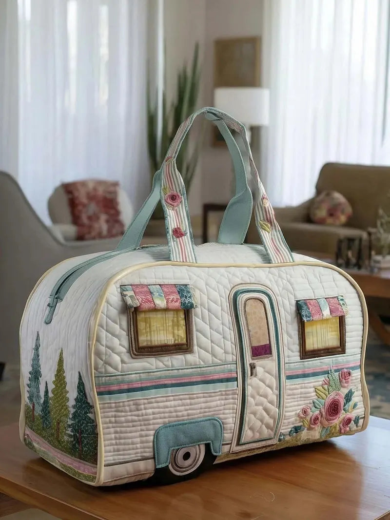 RetroBloom - Bolsa de Viaje Acolchada con Estampado Vintage de Autocaravana