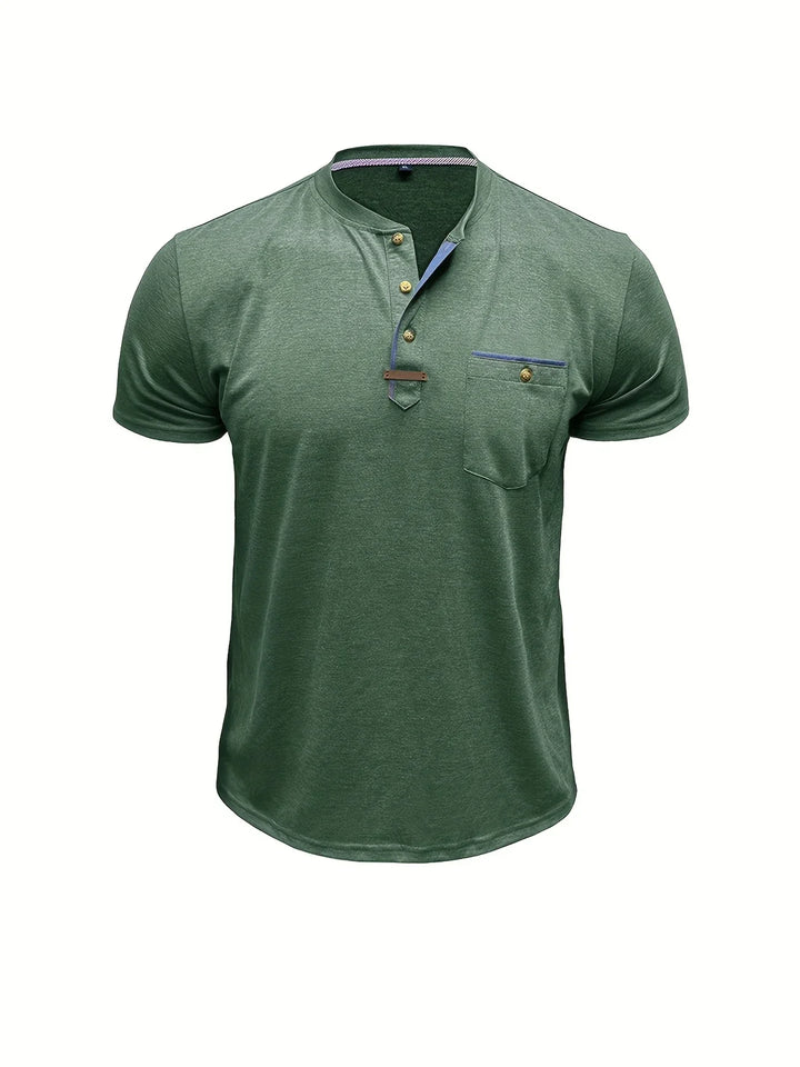 Saxon - Camiseta Elegante De Cuello Redondo Con Bolsillo