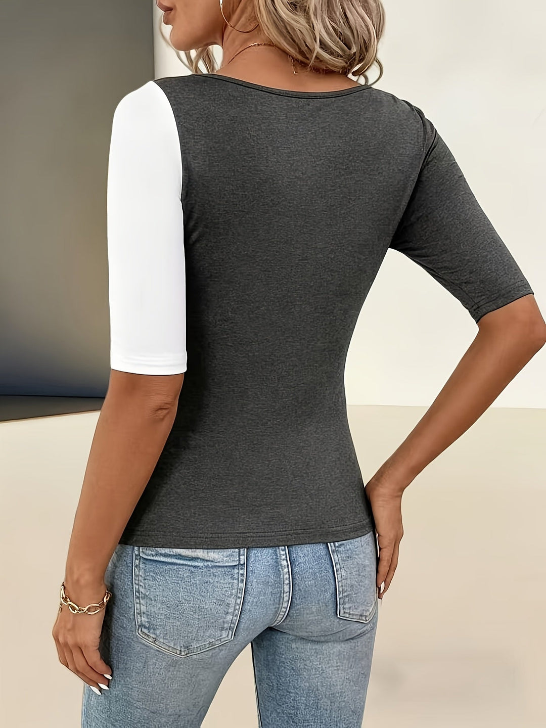 Fadile - Top De Cuello Cuadrado Con Bloques De Colores Contrastantes